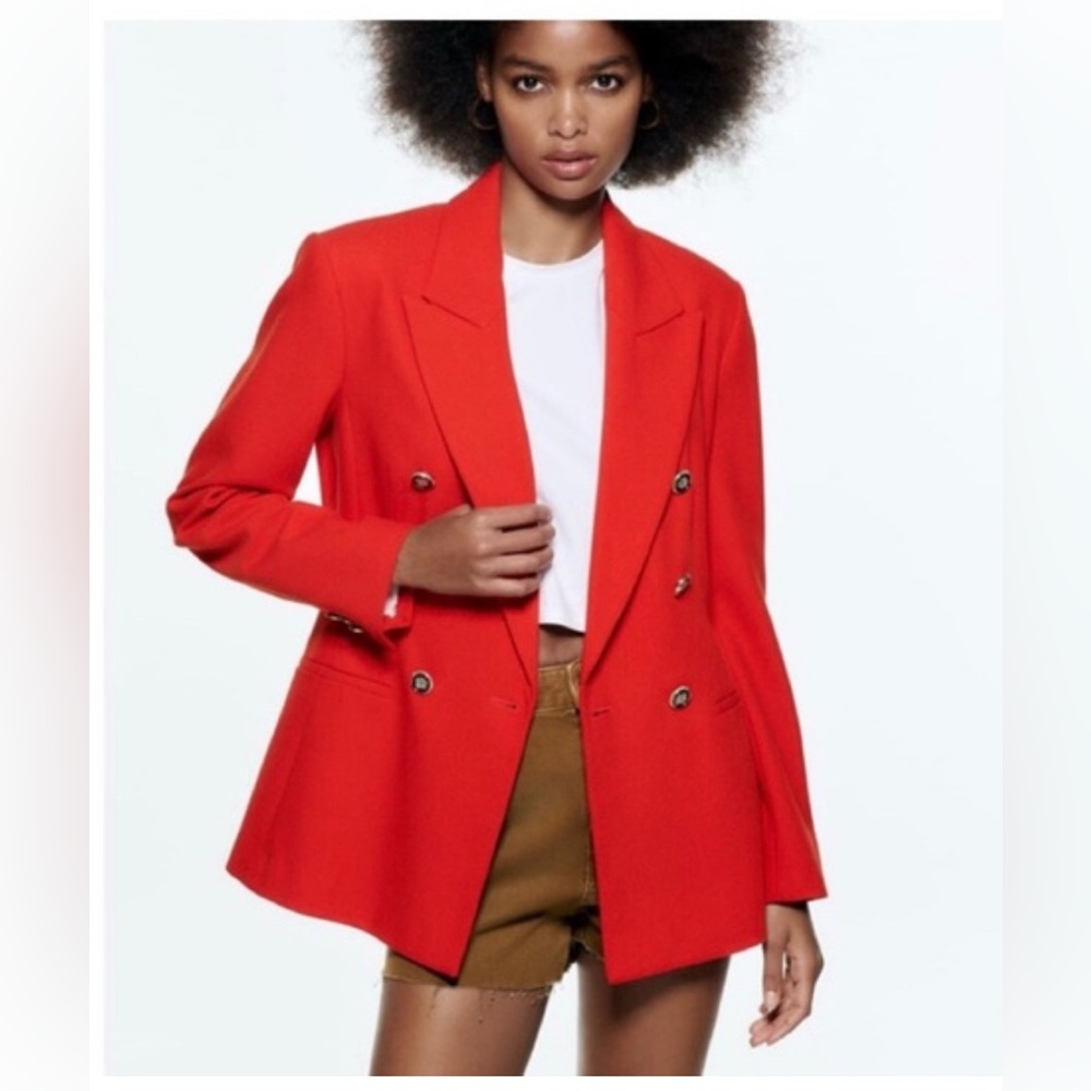 Zara Red Double-Breasted Pea Coat